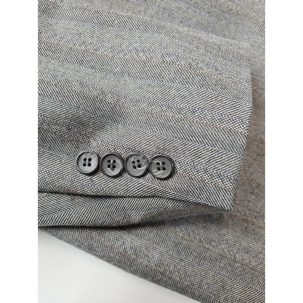 Baskin Mens Wool Sports Coat 40L Gray Herringbone Vintage 2 Button USA F505